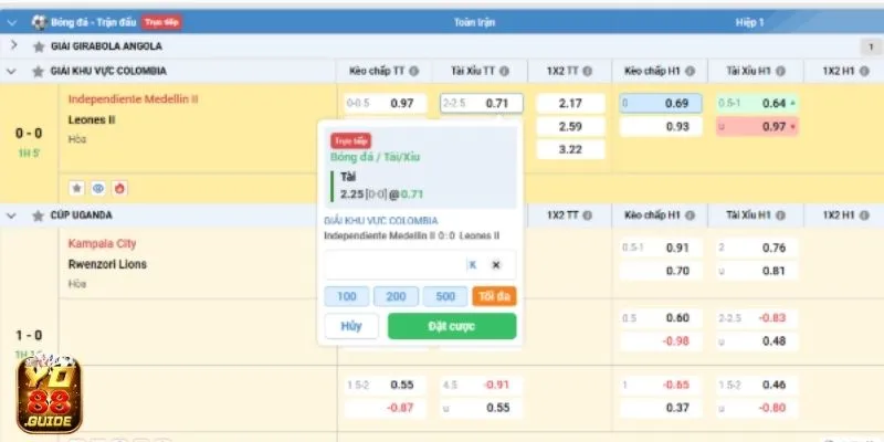 Chọn đặt cược kèo Tài Xỉu toàn trận tại Yo88