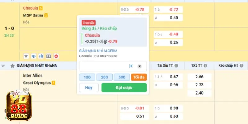 Hệ thống đặt cược tại kèo Chấp Yo88