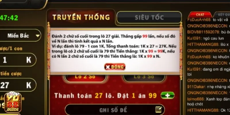 Hướng dẫn cược Lô Đề 1 ăn 99 nhanh tại Yo88