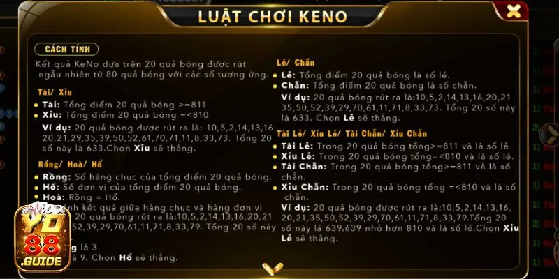 Luật chơi Keno tại cổng game Yo88 hướng dẫn chi tiết