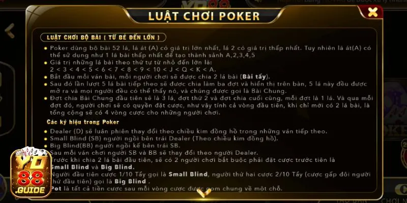 Tận hưởng niềm vui với luật chơi hướng dẫn Poker Yo 88 chi tiết
