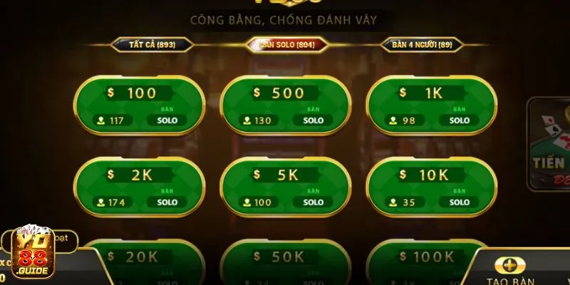 Tùy chọn bàn chơi tại game bài Tiến Lên Đếm Lá Yo88
