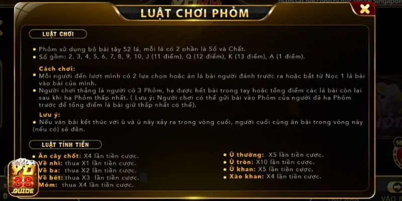 Xem thêm chi tiết luật chơi game bài Phỏm - Yo 88