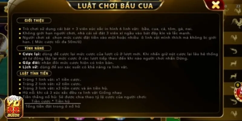 Các loại hình thức cược trong game Bầu cua YO88