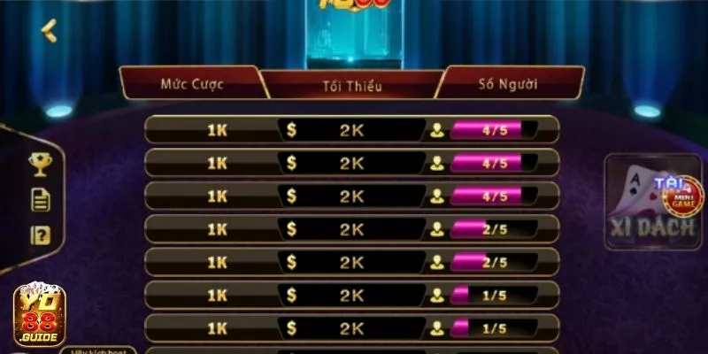 Đa dạng phòng chơi Xì dách khác nhau cho bạn lựa chọn