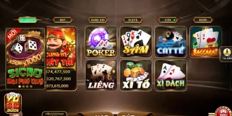 Danh mục game bài được yêu thích nhất tại nhà cái YO88