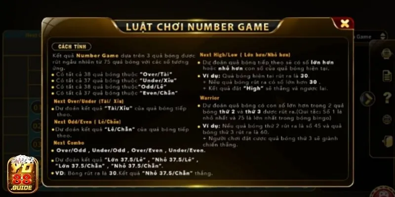 Hệ thống YO88 cung cấp luật chơi Numbers Game cho người mới
