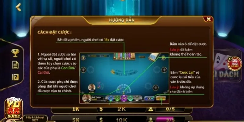 Hướng dẫn chi tiết trên bàn Xì dách YO88