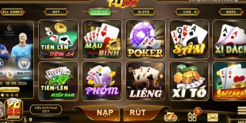 Kho game bài giải trí đa dạng tại YO88